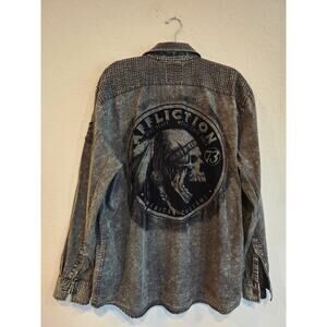 Affliction American Customs Shirt 2XL Black Gray Acid Wash Long Sleeve Moto...